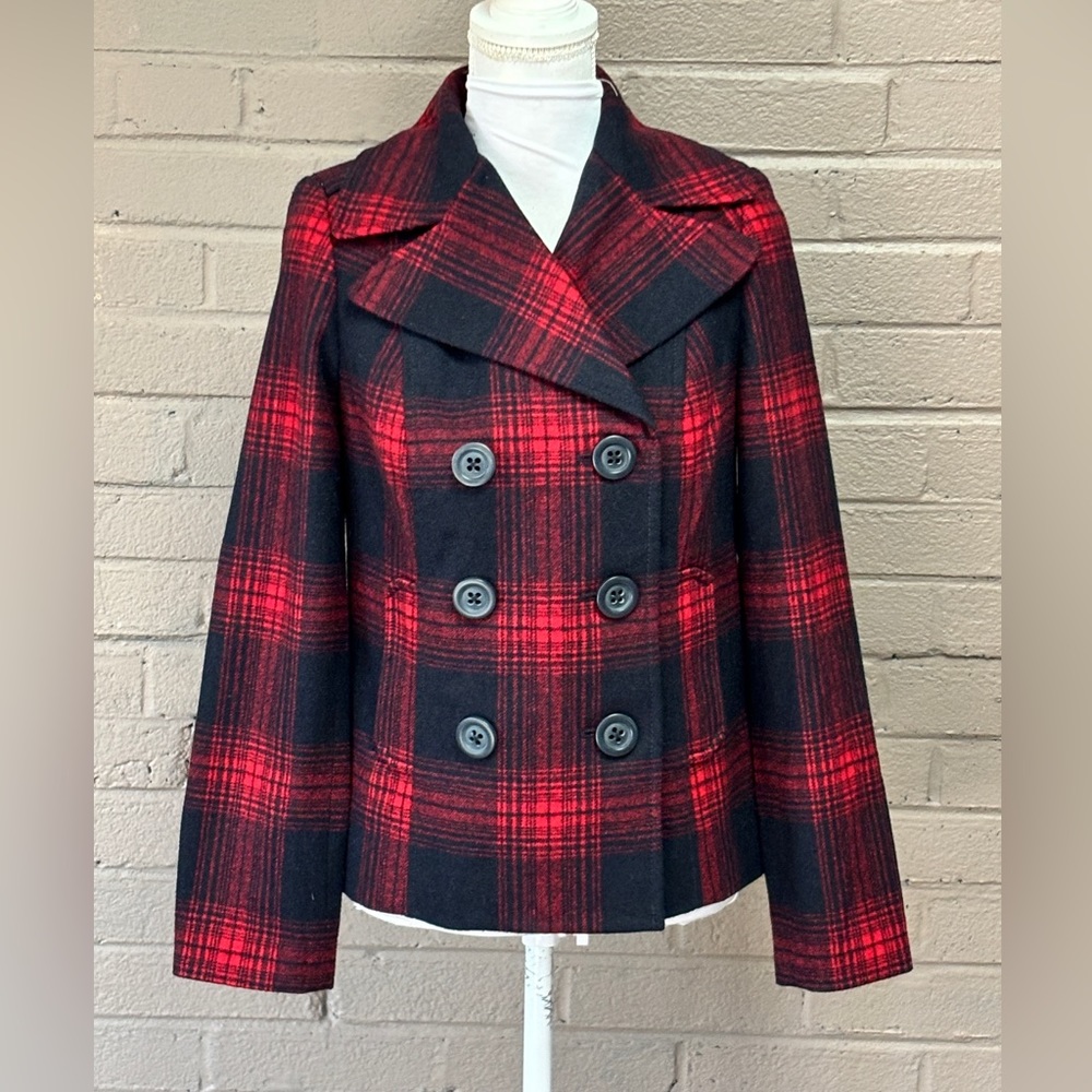 Old Navy  Red & Navy plaid Peacoat  S